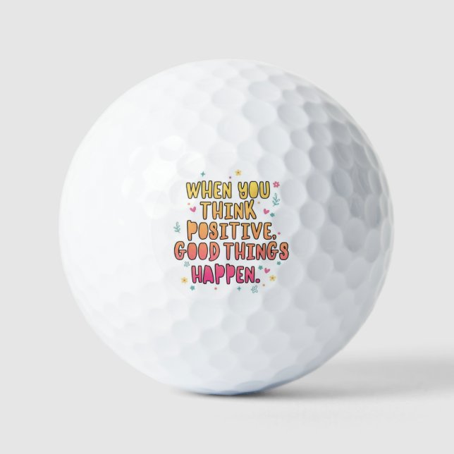 Colourful Positive Quote Typography؛ Think Positiv Golf Balls (Front)