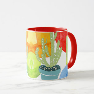 Colourful potted cactus mug