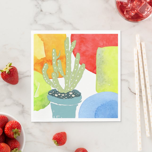 Colourful potted cactus napkin (Insitu)