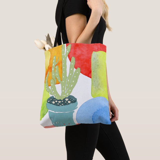 Colourful potted cactus tote bag (Close Up)