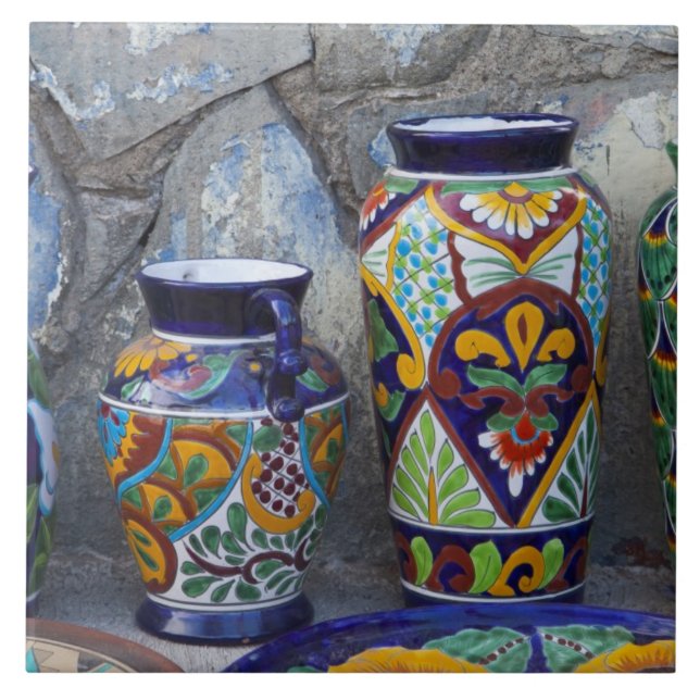 Colourful pottery for sale in downtown Loreto, Ceramic Tile (Front)