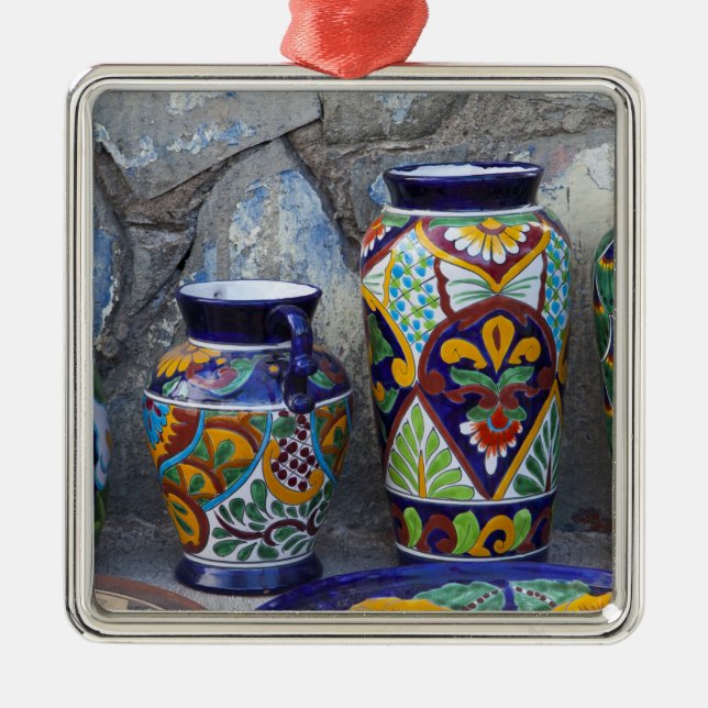 Colourful pottery for sale in downtown Loreto, Metal Ornament (Front)