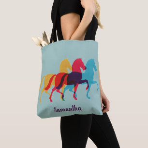 Colourful Prancing Horses Design Tote Bag