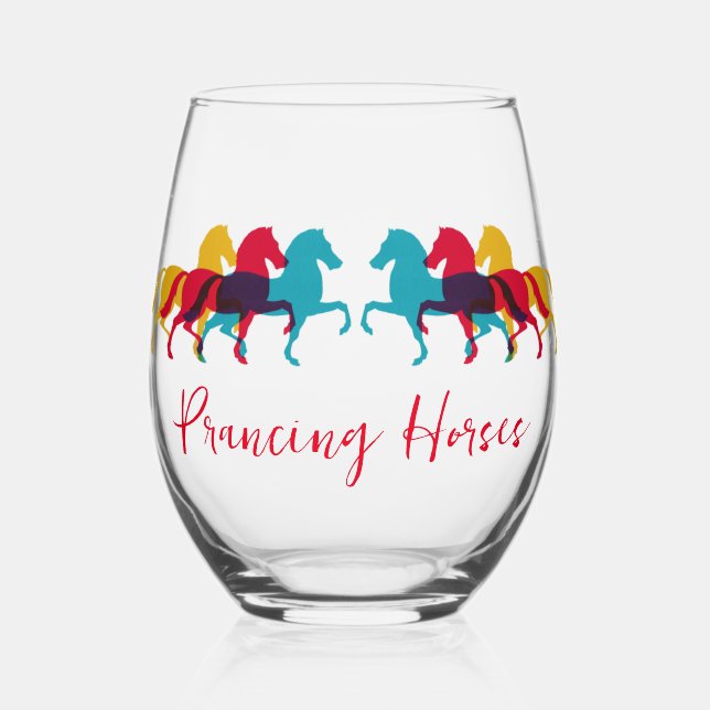 Colourful Prancing Horses Wine Glass (Front)