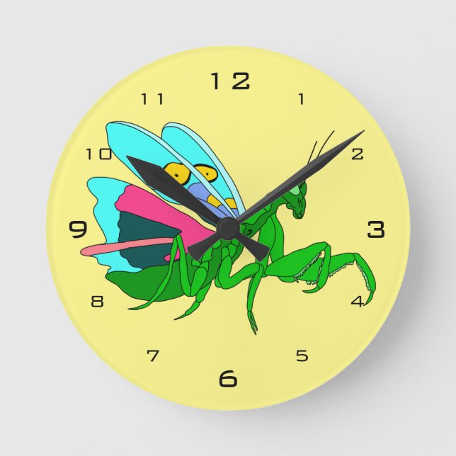 Colourful Praying Mantis Round Clock (Front)