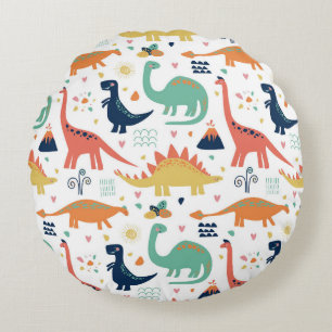 Colourful Prehistoric Dinosaurs Pattern Round Cushion