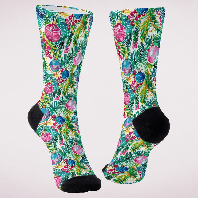Colourful Preppy Christmas Decorations Socks (Creator Uploaded)