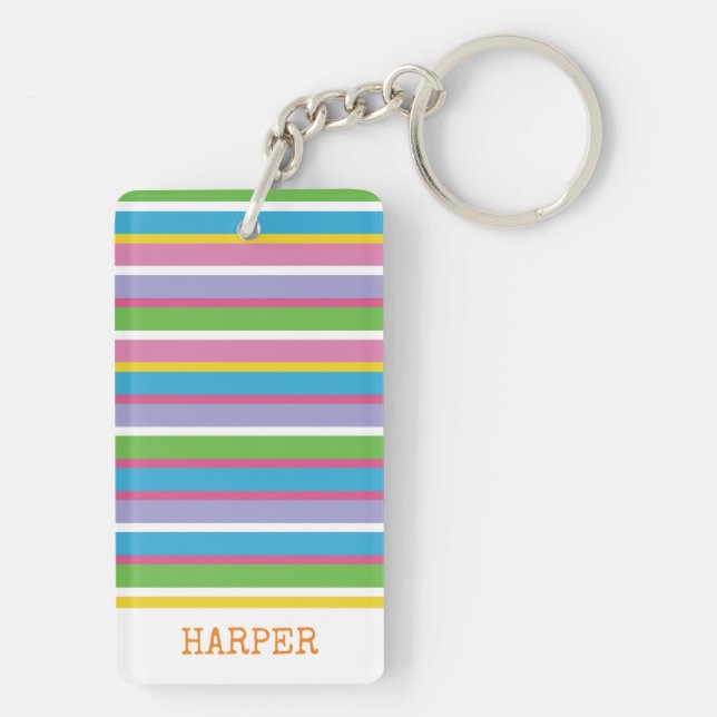 Colourful Preppy Stripes NAME Modern Summer Hip Fu Key Ring (Back)