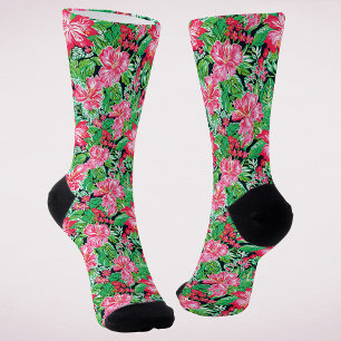 Colourful Preppy Tropical Christmas Floral Socks