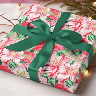 Colourful Preppy Winter Floral Christmas Pattern Wrapping Paper