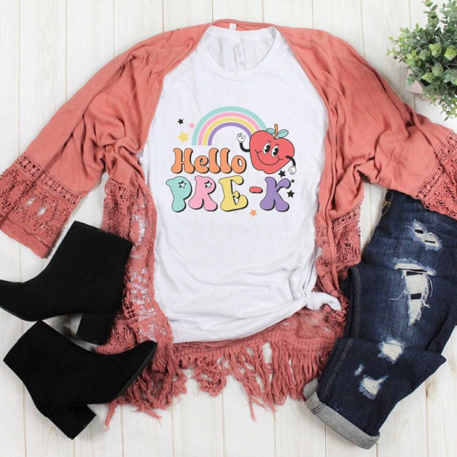 Colourful Preschool Teacher Hello Pre K  T-Shirt (Creator Uploaded)