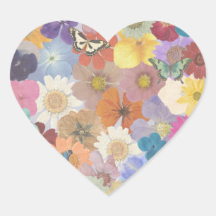 Colourful Pressed Floral Flower Wrapping Paper Heart Sticker