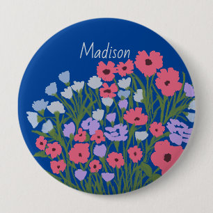 Colourful Pretty Floral Charm + Custom Name 10 Cm Round Badge