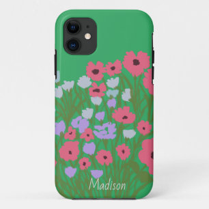Colourful Pretty Floral Charm + Custom Name iPhone 11 Case