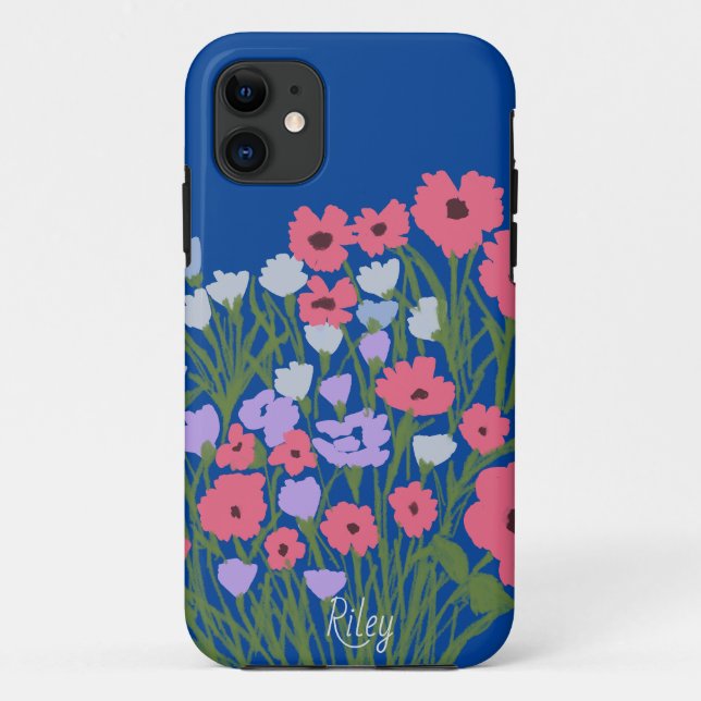 Colourful Pretty Floral Charm + Custom Name Case-Mate iPhone Case (Back)