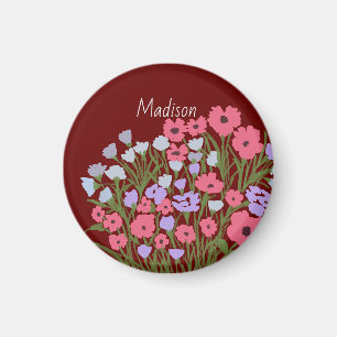 Colourful Pretty Floral Charm + Custom Name Magnet