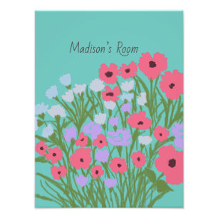 Colourful Pretty Floral Charm + Custom Name Photo Print