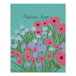Colourful Pretty Floral Charm + Custom Name Poster