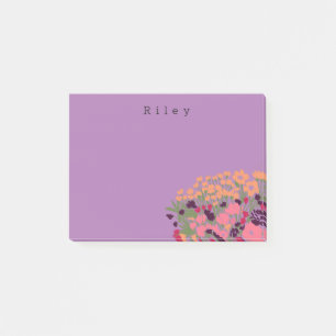 Colourful Pretty Floral Let’s Bloom + Custom Name Post-it Notes