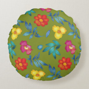 Colourful Pretty Floral Round Pillow