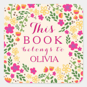 Colourful Pretty Floral This Book Belongs Stickers
