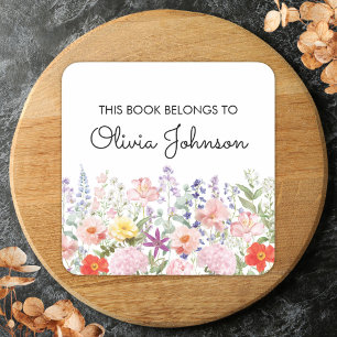 Colourful Pretty Flowers Floral Garden Bookplate Square Sticker