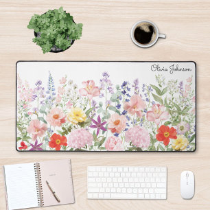 Colourful Pretty Flowers Floral Garden Personalise Desk Mat