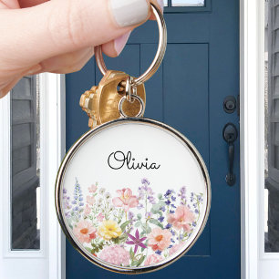 Colourful Pretty Flowers Floral Garden Personalise Key Ring