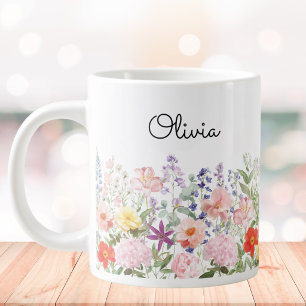 Colourful Pretty Flowers Floral Garden Personalise Large Coffee Mug