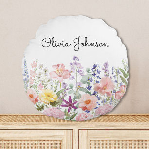 Colourful Pretty Flowers Floral Garden Personalise Round Cushion
