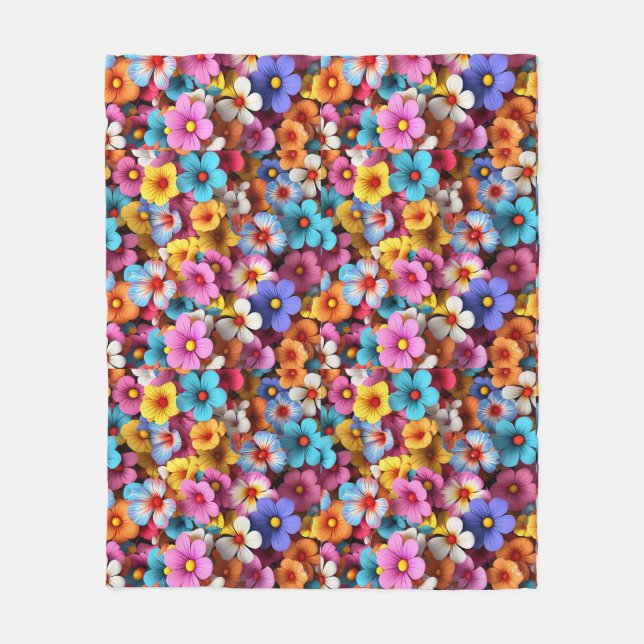 Colourful Pretty Flowers Pattern-20240 Fleece Blanket (Front)