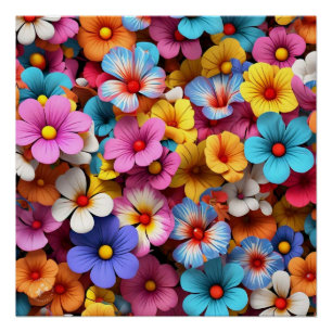 Colourful Pretty Flowers Pattern-20240 Poster