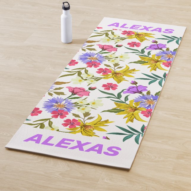 Colourful pretty flowers pattern yoga mat (In Situ)