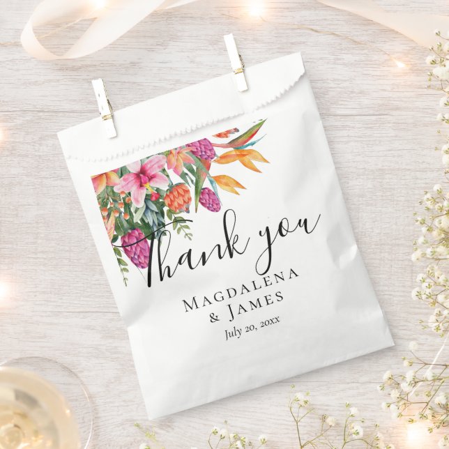 Colourful Pretty Pink Orange Tropical Flowers Favour Bag (Clipped)