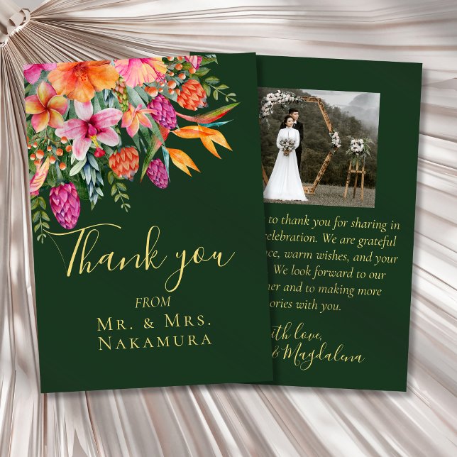 Colourful Pretty Pink Orange Tropical Flowers Phot Thank You Card (Creator Uploaded)