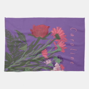 Colourful Pretty Spring Flowers + Custom Name Tea Towel