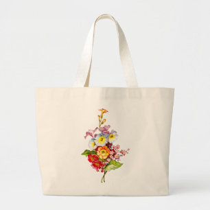 Colourful Primrose Bouquet Vintage Floral Art Girl Large Tote Bag