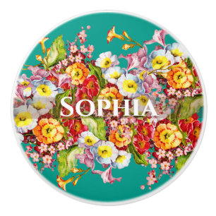 Colourful Primroses Cute Floral Spring Personalise Ceramic Knob