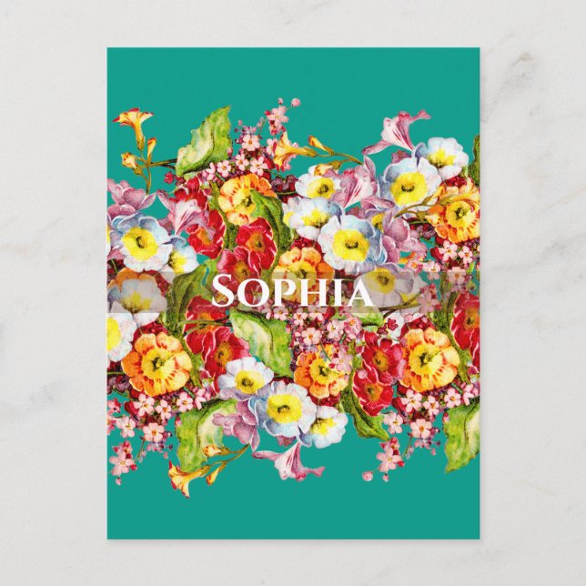 Colourful Primroses Cute Floral Spring Personalise Postcard (Front)