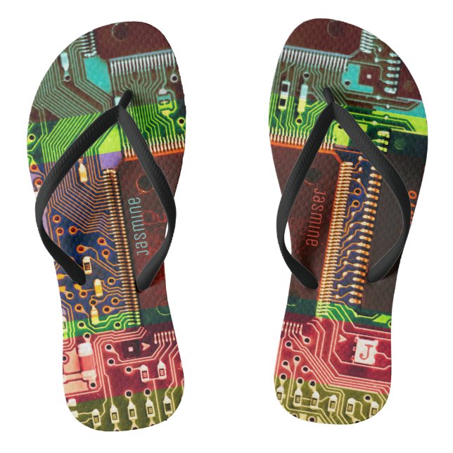 Colourful Printed Circuit Board Personalised Geeky Thongs (Footbed)
