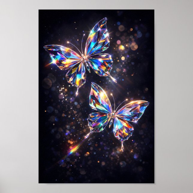 Colourful Prismatic Diamond Crystal Butterfly Glas Poster (Front)