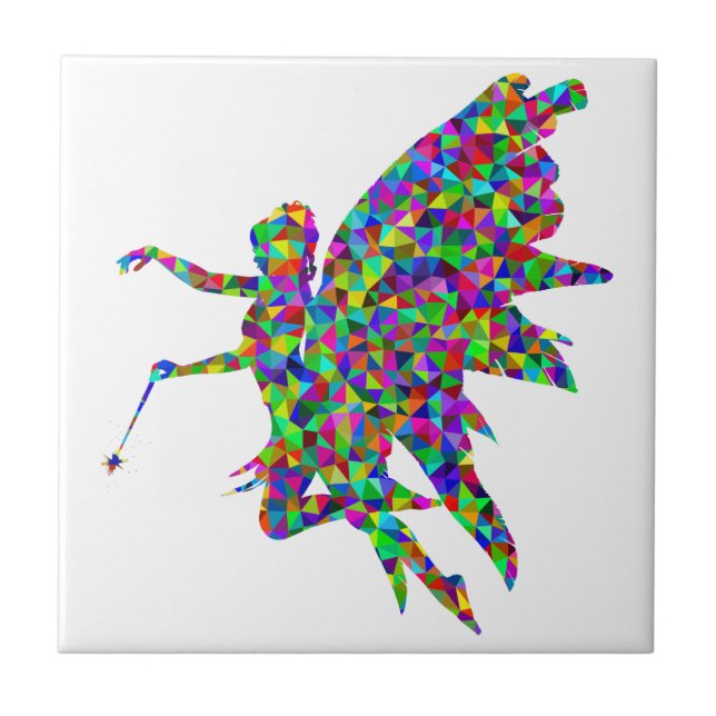 Colourful Prismatic Fairy Holding Out a Wand Ceramic Tile (Front)