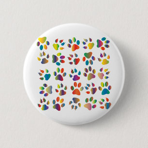 Colourful Prismatic Rainbow Animal Paw Prints Dog 6 Cm Round Badge
