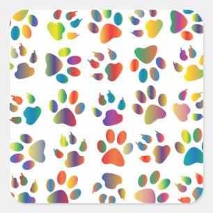 Colourful Prismatic Rainbow Paw Prints  Square Sticker