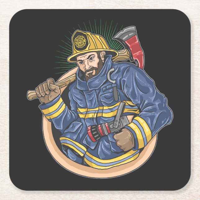 Colourful Professional Firefighter Square Paper Coaster (Front)