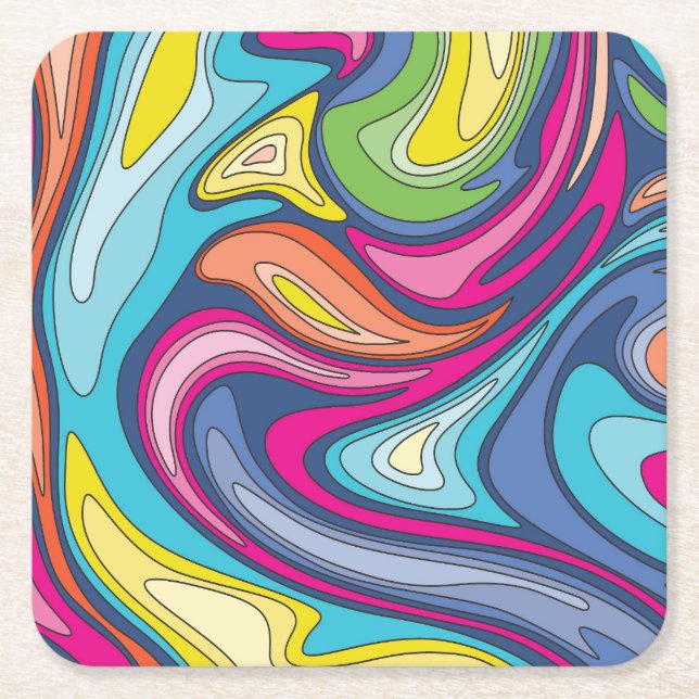 Colourful Psychedelic Abstract Background Square Paper Coaster (Front)