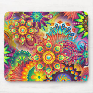 Colourful psychedelic Abstract floral pattern Mouse Pad