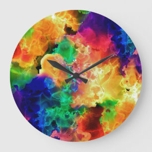 Colourful Psychedelic Abstract Rainbow Large Clock