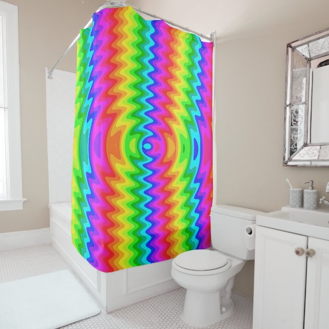 Colourful Psychedelic Art Shower Curtain (In Situ)