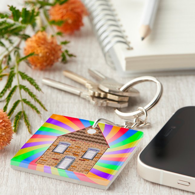 Colourful Psychedelic Brick House Rainbow Design Key Ring (Creator Uploaded)